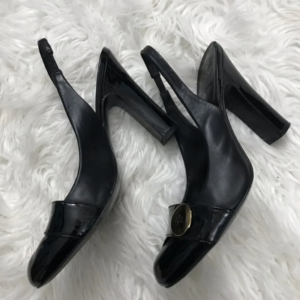 Tory Burch Black Patent Sling Back Heels 8.5